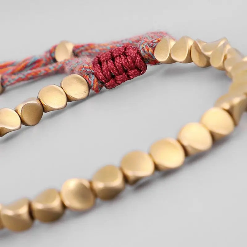 Tibetan Copper Bead and Luck Rope Bracelet