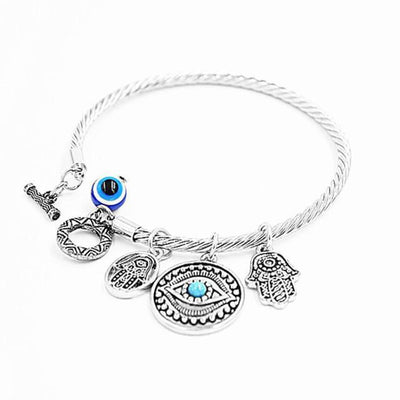 Charming Hand of Fatima Blue Evil Eye Bracelet Silver Bracelet