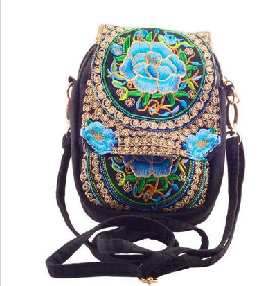Embroidered Floral Boho Purse Blue 2 Bags
