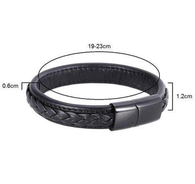 Genuine Leather Braided Bracelet With Black Stainless Steel Magnetic Clasp Bracelets