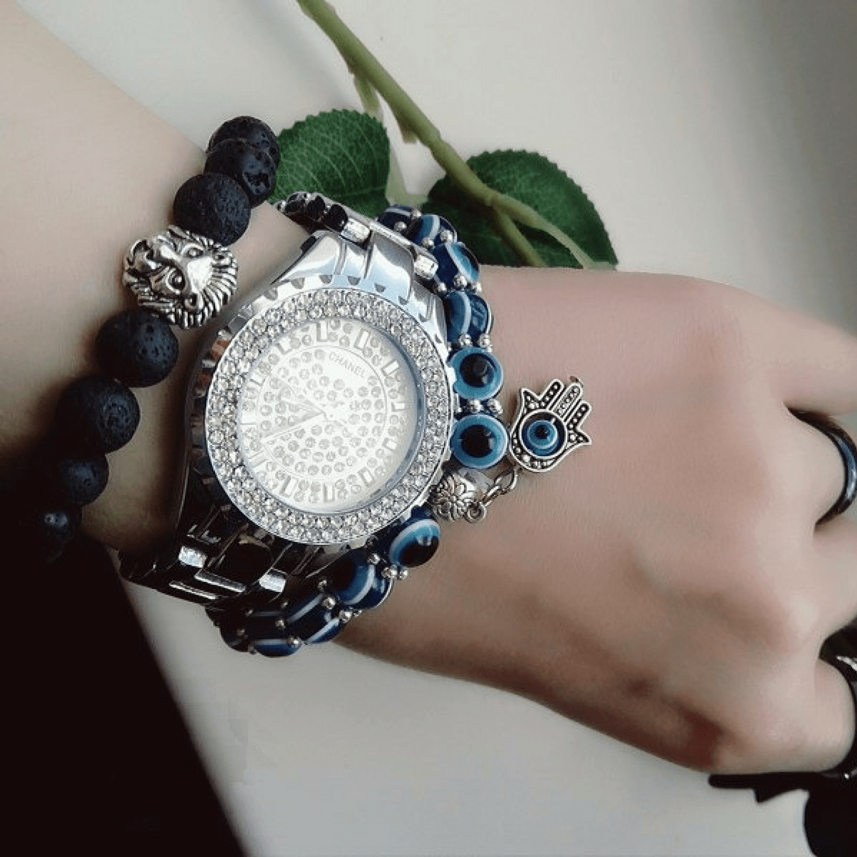 Handmade Evil Eye Glass Beads Hamsa Charm Bracelet Bracelet