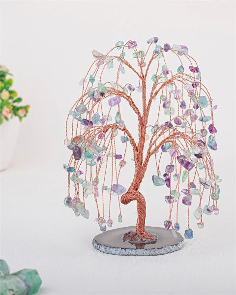 SUNYIK Albero Dei Soldi In Cristallo Di Fluorite – Portafortuna Feng Shui Su Base Di Quarzo Rosa – Decorazione Bonsai Per Casa E Ufficio