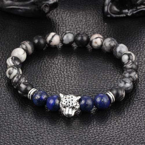 Leopard Charm Natural Stone Beads Bracelet Marble Agate \ Lapis Lazuli - Silver / Buy 1 - Save 50% Bracelet
