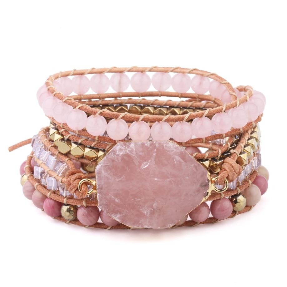 Bracelet couple - Pierre de lave - Quartz rose – CréaClo