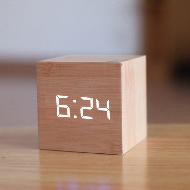 Sound Activated Digital LED Wooden Alarm Clock