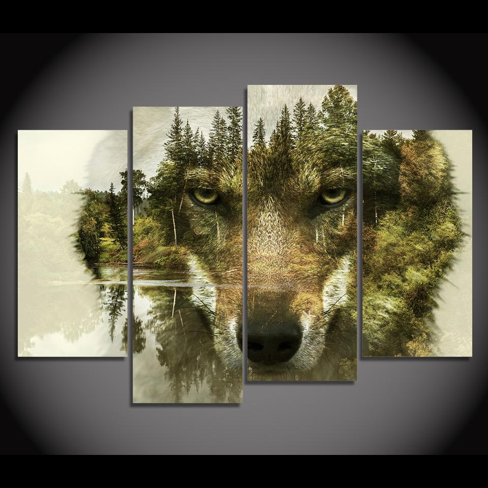 Spirit Guide of the Forest Wolf HD 4 Panel Painting Painting