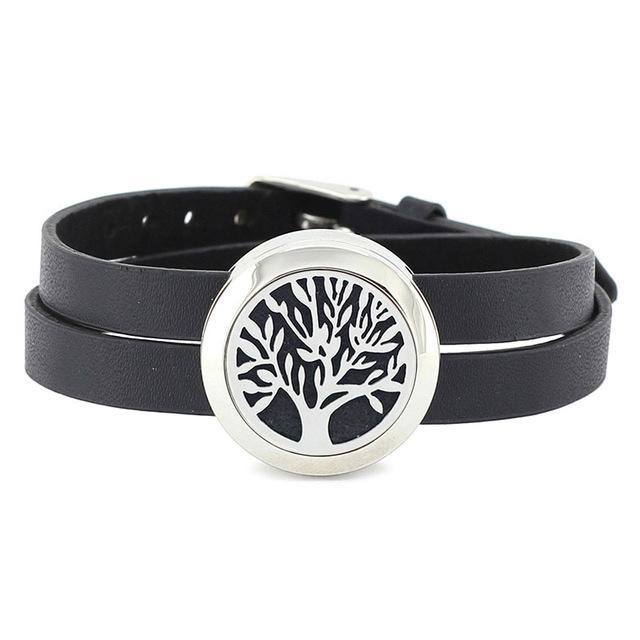 Stainless Steel Aromatherapy Leather Wrap Bracelet Tree of Life 2 Bracelet
