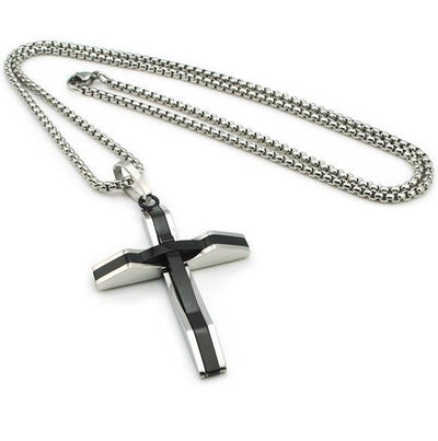 Stainless Steel Multilayer Cross Pendant Necklace Black Necklace