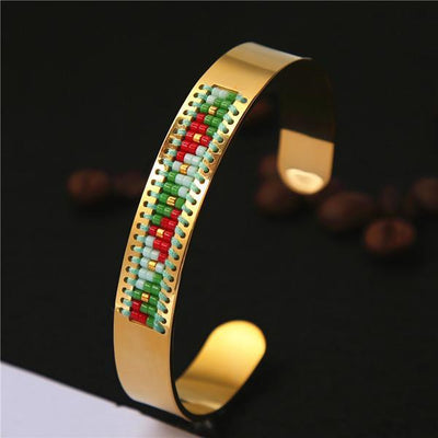 Stainless Steel Seed Beads Open Boho Bangle Style 3 Bracelet