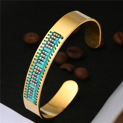 Stainless Steel Seed Beads Open Boho Bangle Style 6 Bracelet