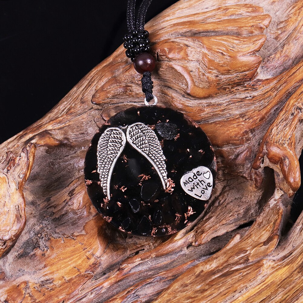 Obsidian Angel Wing & Heart Healing Pendant