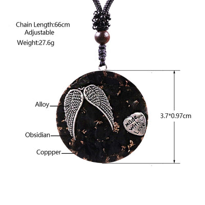 Obsidian Angel Wing & Heart Healing Pendant