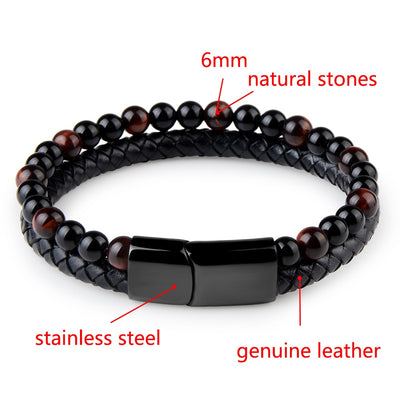 Genuine Stone Leather Braided Bracelet