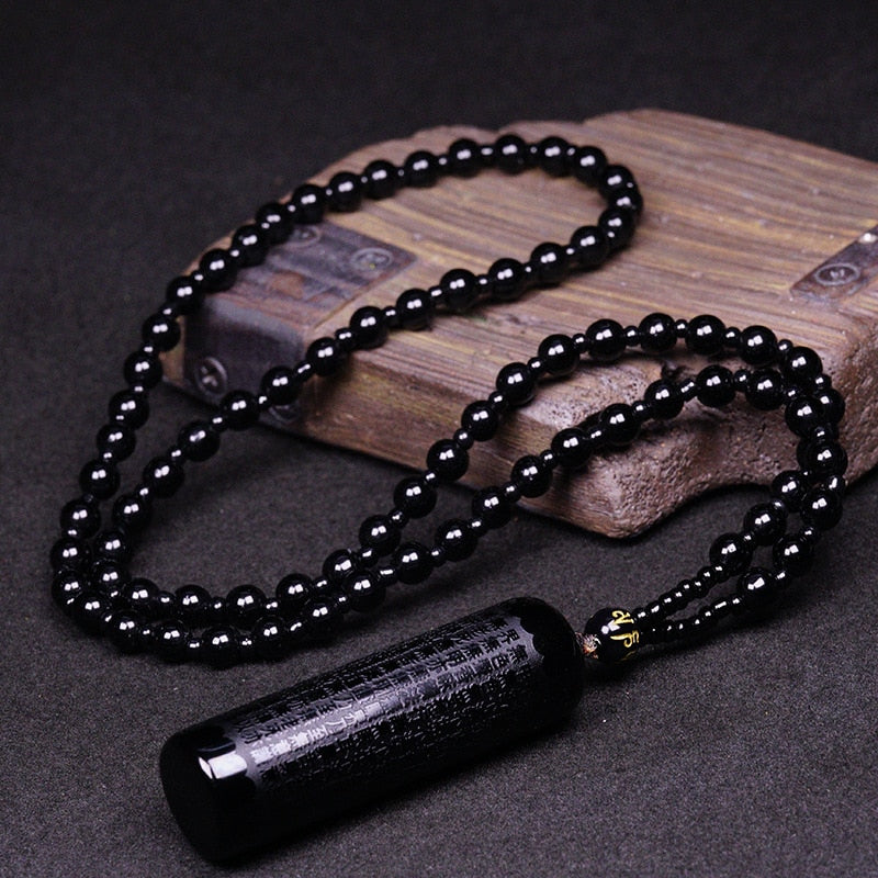 Divine Protection Obsidian Sutra Necklace