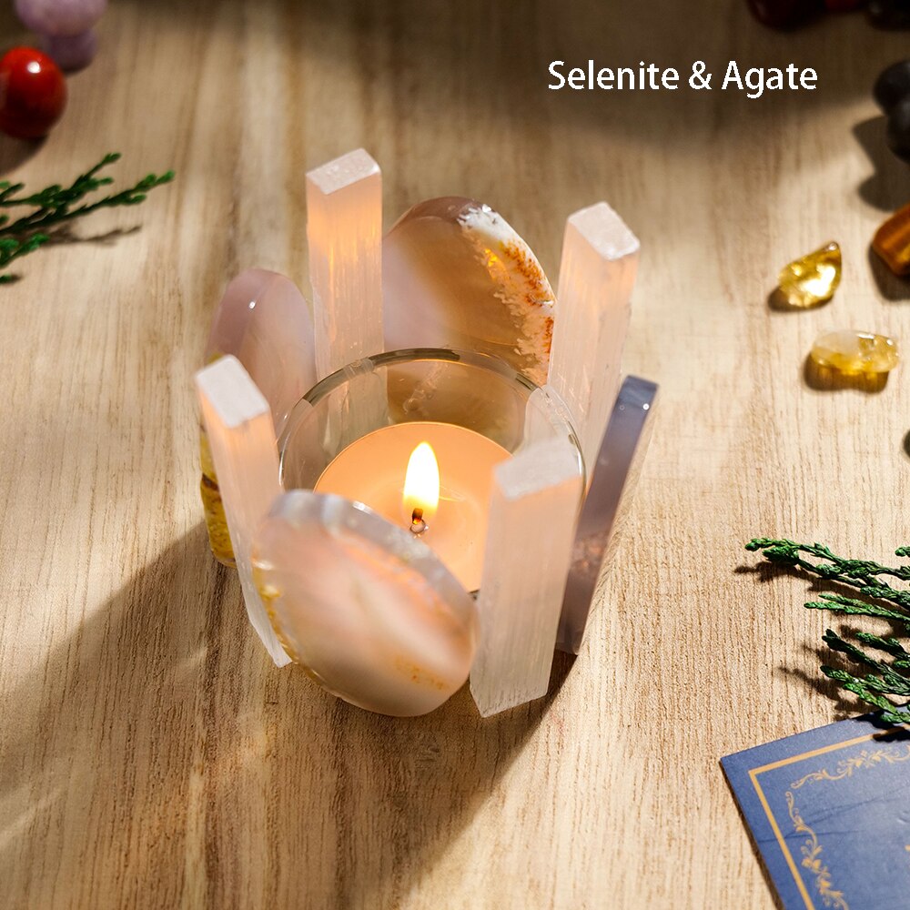 Sacred Flame Agate and Selenite Candle Holder