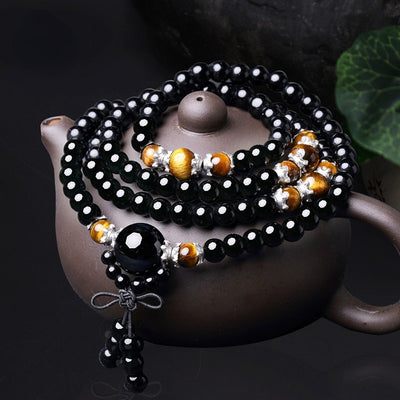 108 Prayer Obsidian Beads Mala Bracelet