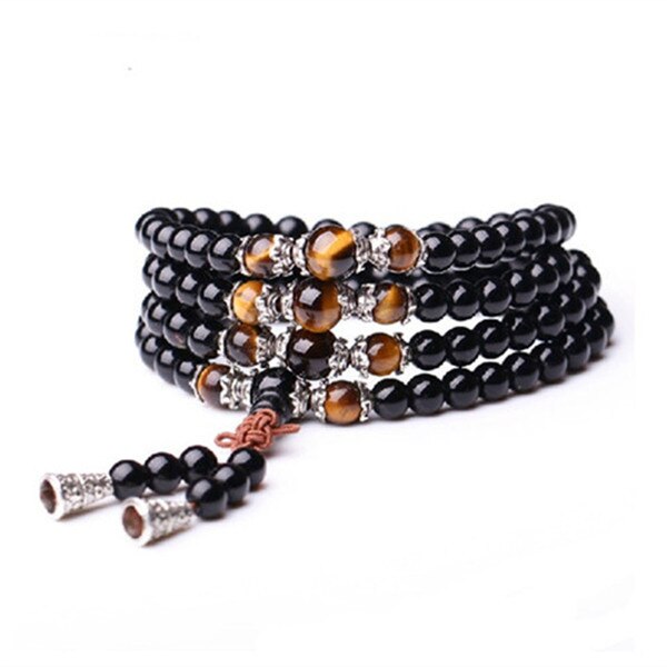 108 Prayer Obsidian Beads Mala Bracelet
