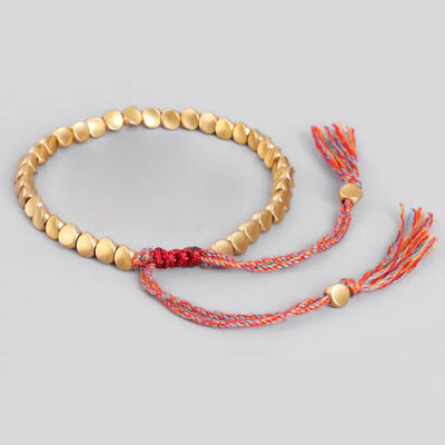 Tibetan Copper Bead and Luck Rope Bracelet