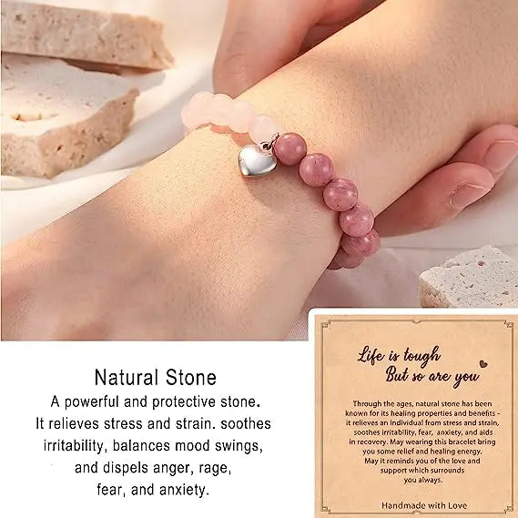 Inspirational POWER/MAMA/LOVE/BELIEVE Bracelet Set – 6mm Natural Stone Stretch, Motivational Gift For Men & Women