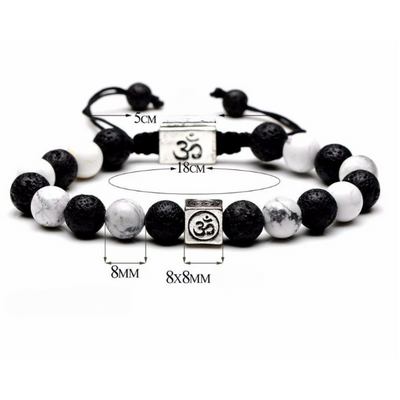 Natural Stone Yin Yang Box Om Charm Bracelet