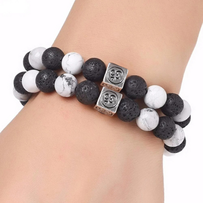 Natural Stone Yin Yang Box Om Charm Bracelet