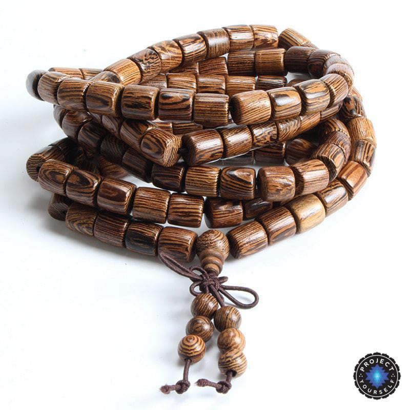 108 Cylindrical Wenge Wood Mala Beads Bracelet Mala