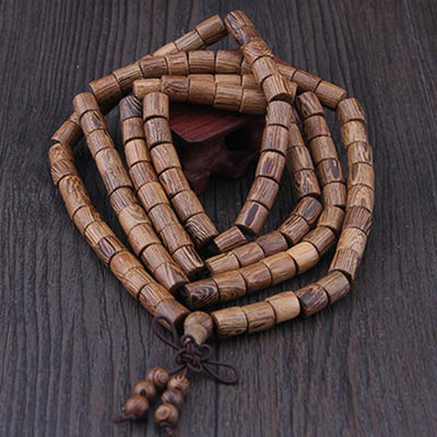 108 Cylindrical Wenge Wood Mala Beads Bracelet Mala