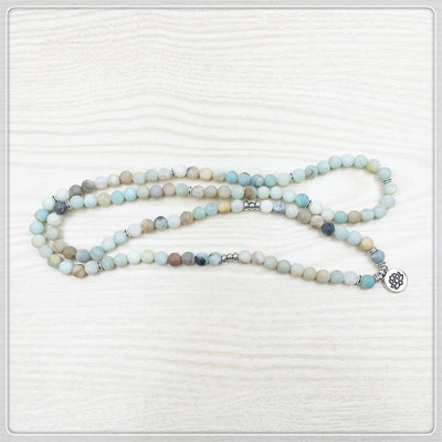 108 Matte Amazonite Beads Lotus Charm Mala Bracelet Mala