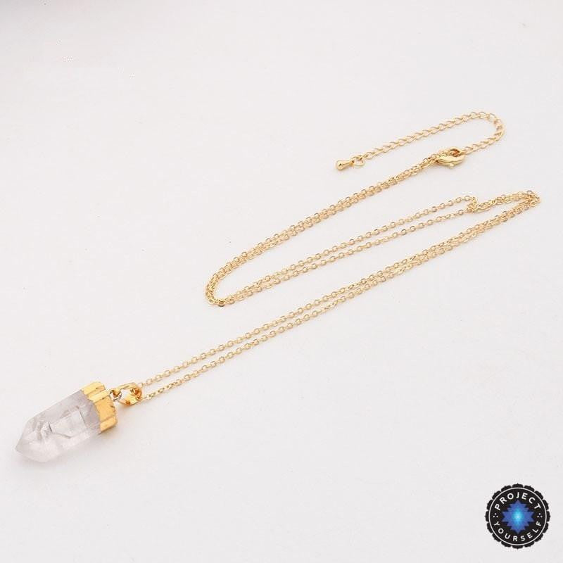 18K Gold Dipped Raw Clear Crystal Quartz Pendant Necklace Necklace