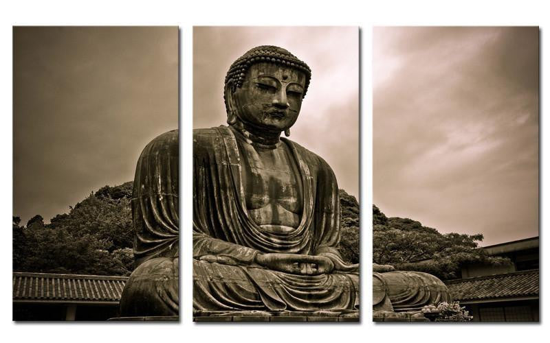 3 Panel Gray Scale Buddha Canvas Painting Painting