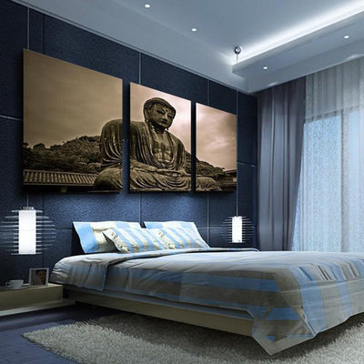 3 Panel Gray Scale Buddha Canvas Painting Painting