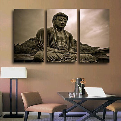 3 Panel Gray Scale Buddha Canvas Painting Small Painting