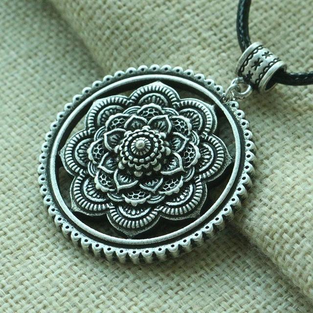 3D Lotus Mandala Necklace Style 1 / Silver Necklace