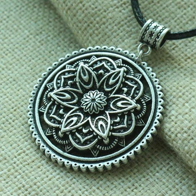 3D Lotus Mandala Necklace Style 10 / Silver Necklace