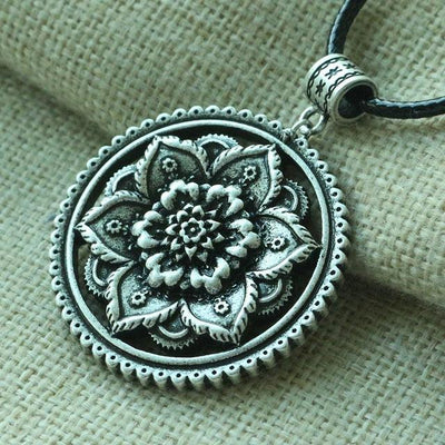 3D Lotus Mandala Necklace Style 11 / Silver Necklace