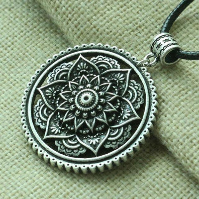 3D Lotus Mandala Necklace Style 3 / Silver Necklace