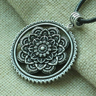 3D Lotus Mandala Necklace Style 5 / Silver Necklace