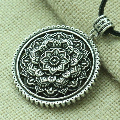 3D Lotus Mandala Necklace Style 6 / Silver Necklace