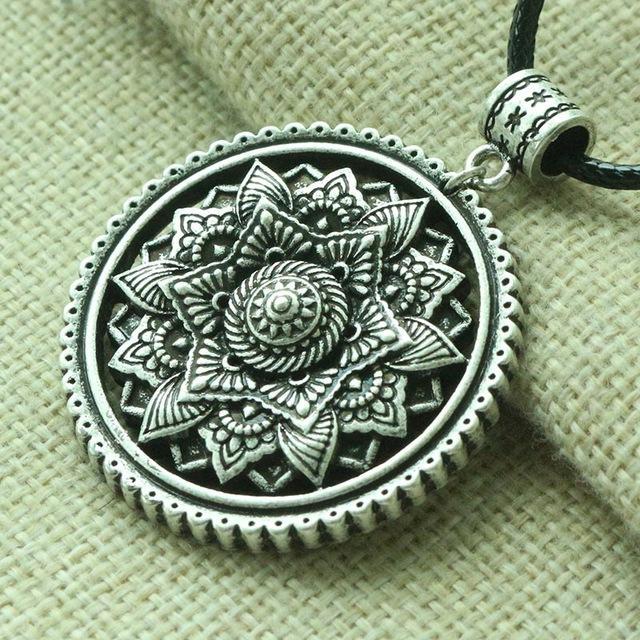 3D Lotus Mandala Necklace Style 7 / Silver Necklace