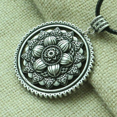 3D Lotus Mandala Necklace Style 8 / Silver Necklace