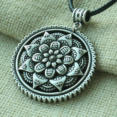 3D Lotus Mandala Necklace Style 9 / Silver Necklace
