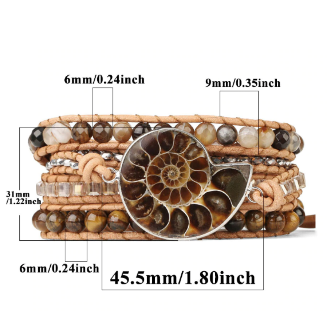 Ammonite Fossils Tiger Eye Wrap Bracelet