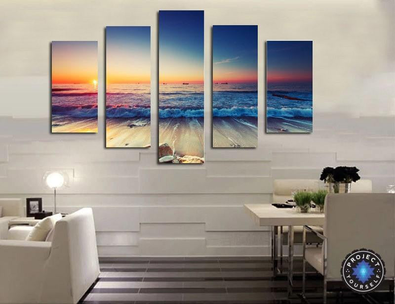 5 Panel Sunset Seascape Canvas Oil Painting Painting