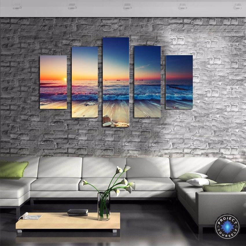 5 Panel Sunset Seascape Canvas Oil Painting Painting