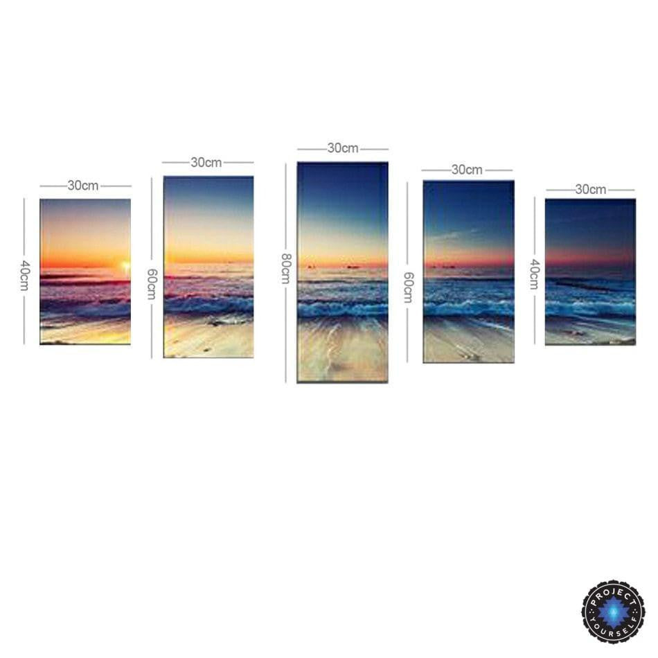 5 Panel Sunset Seascape Canvas Oil Painting Small Painting