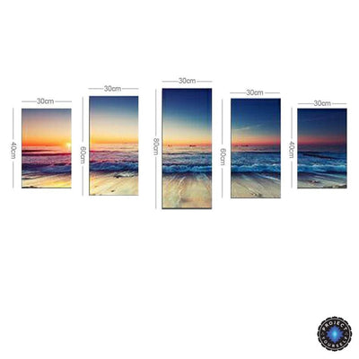 5 Panel Sunset Seascape Canvas Oil Painting Small Painting