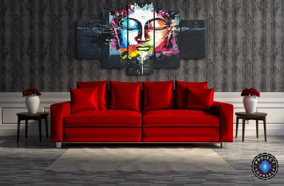 5-Piece Panel HD Multicolored Graphic Art Buddha Painting Painting