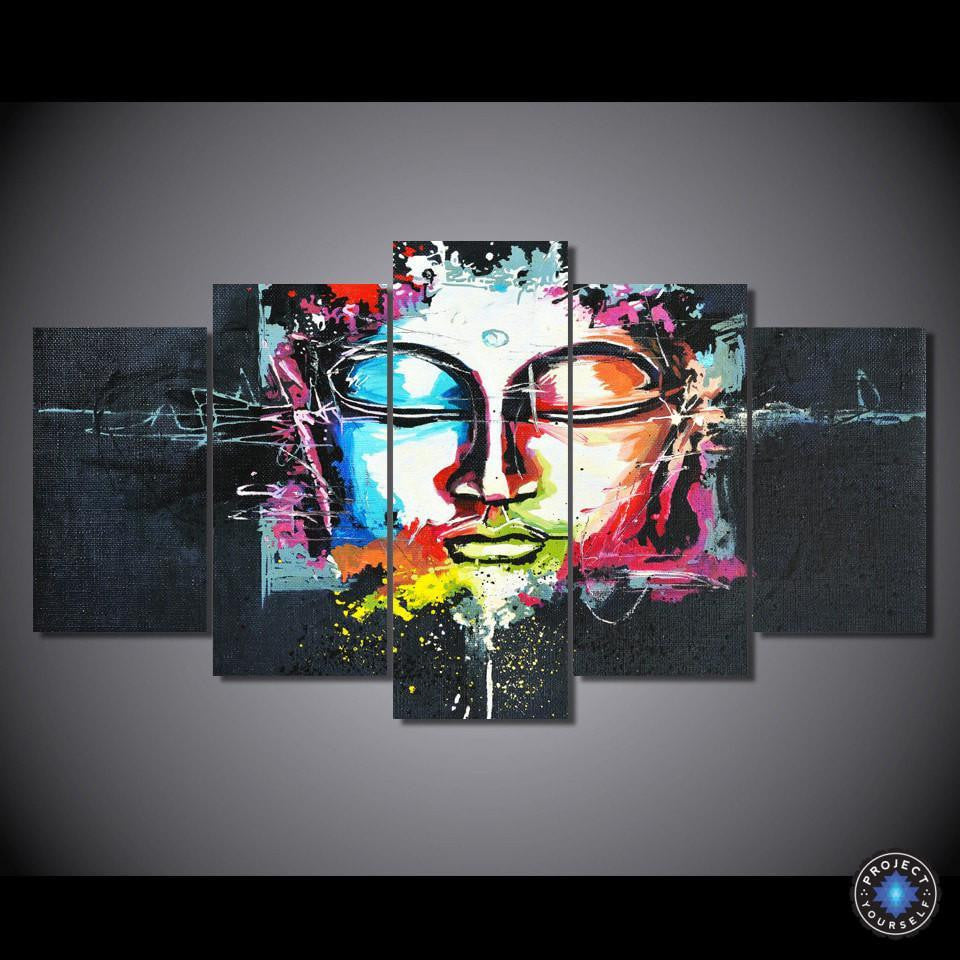 5-Piece Panel HD Multicolored Graphic Art Buddha Painting Small No Frame Painting