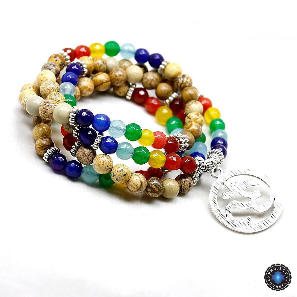 7 Chakra 108 Mala Natural Stone Beads Om Charm Bracelet Mala