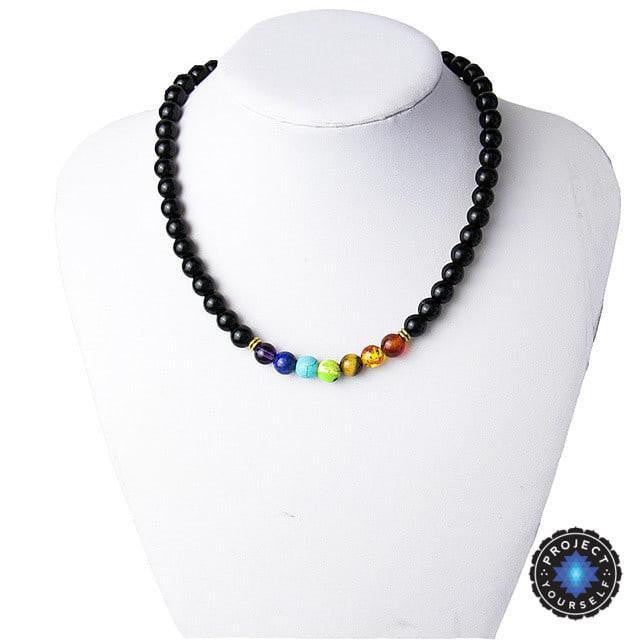 7 Chakra Black Agate Beads Necklaces Style 2 Chakra Necklace